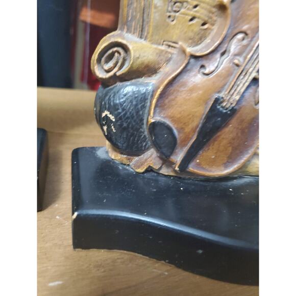 Vintage Set of 2 Syroco Wood Violin Music Sheets Bookends Syracuse Old Damage - Picture 11 of 15